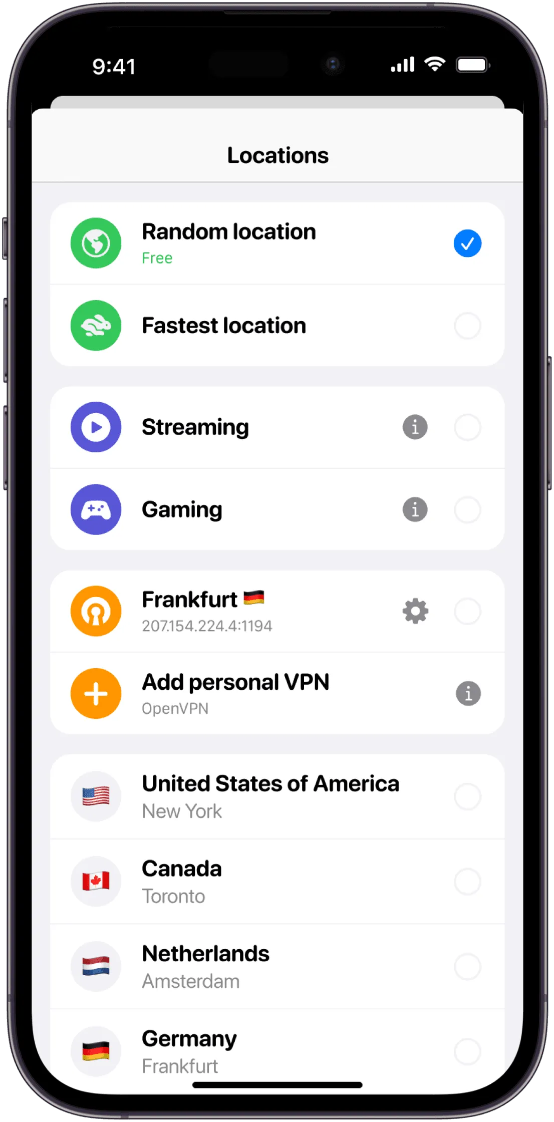 SafeTunnel VPN locations list